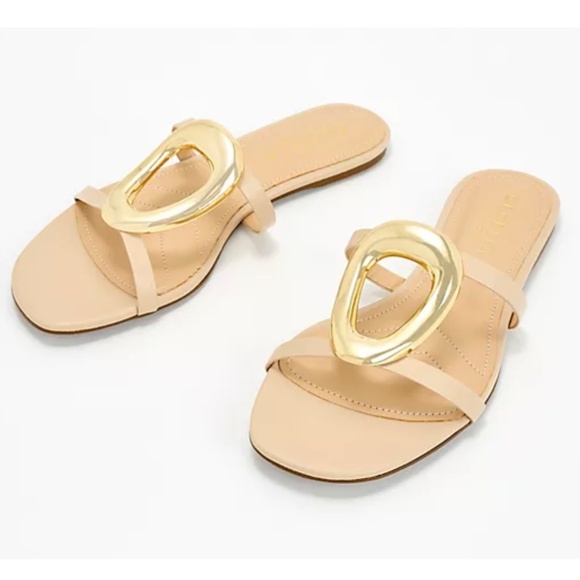 Cecelia New York Mig Leather Slide Sandals Nude Gold SZ 9 NWOT - Picture 1 of 15